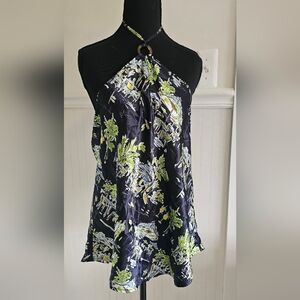 Old Navy Floral Satin Halter Top - Navy and Green XXL